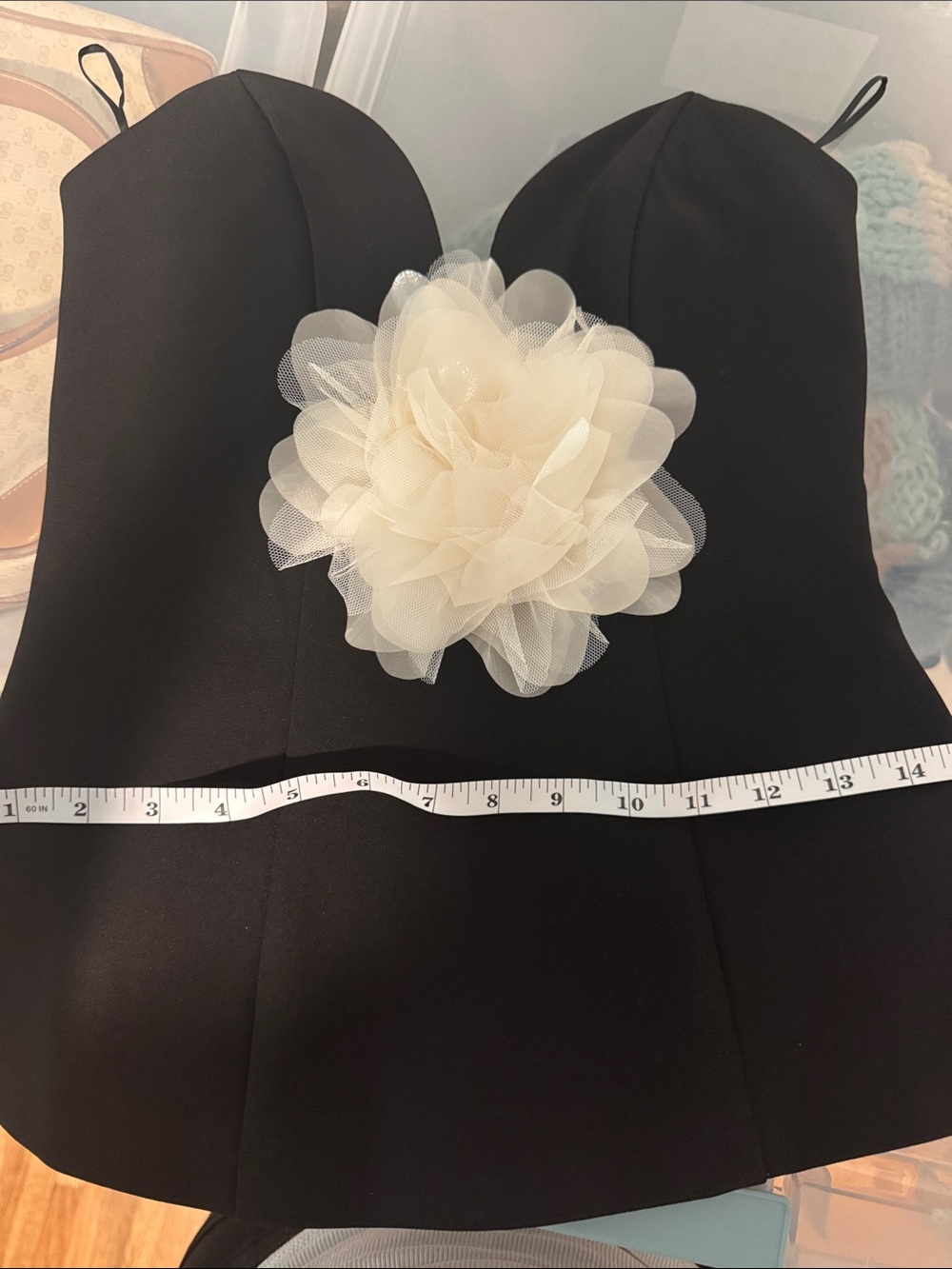 Zara Black Strapless Bustier Top with Cream Floral Detail - Picture 6 of 6
